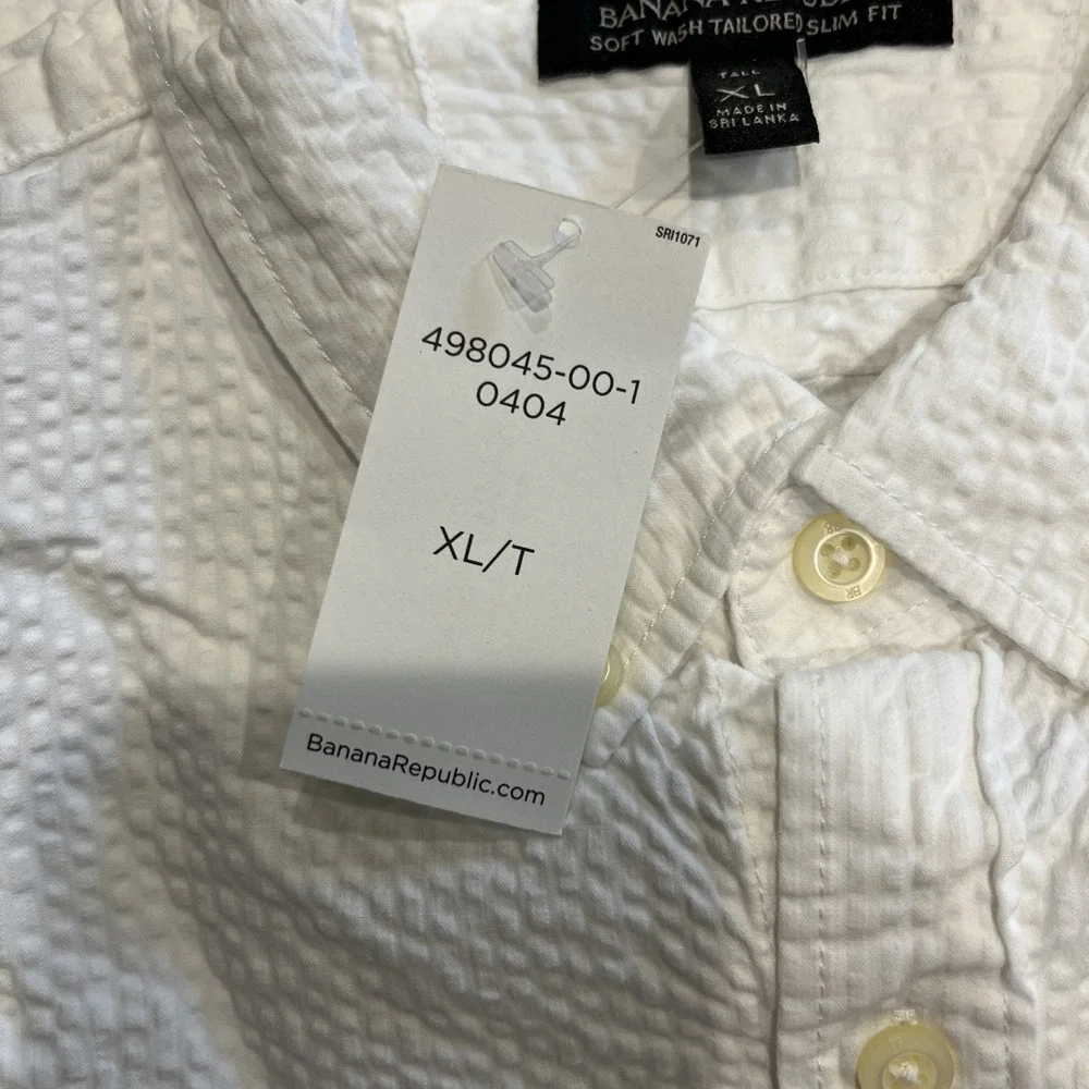 Banana Republic men's soft wash‎ tailored slim fit white texture shirt NWT XLT